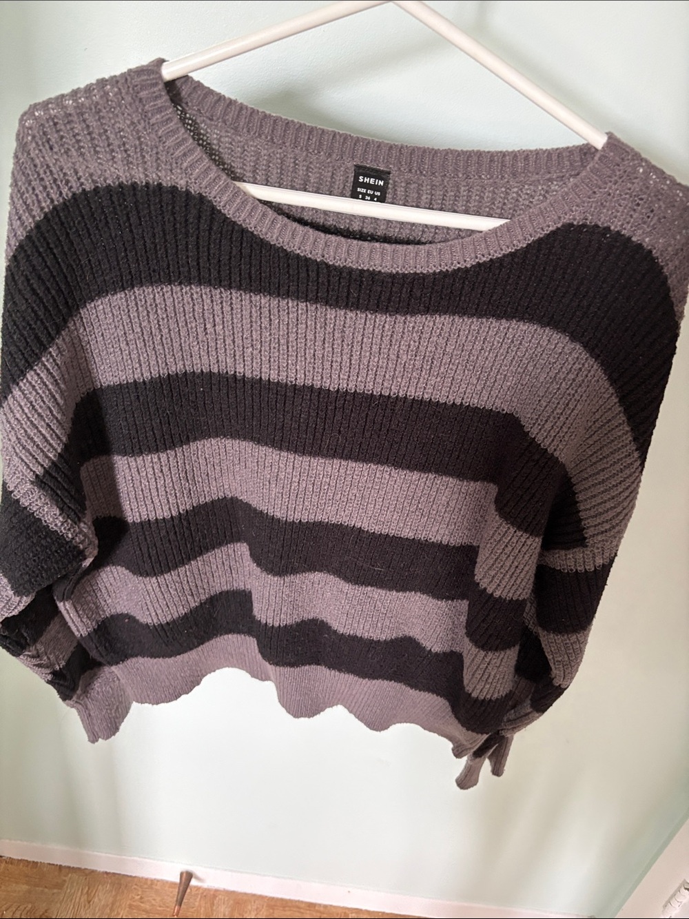 SHEIN Striped Crewneck Sweater in Mauve and Black